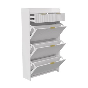 PXloue Schuhschrank Verstellbar mit 3 Klappen&Schubladen-Schuhkommode für Eingang Flur Weiß