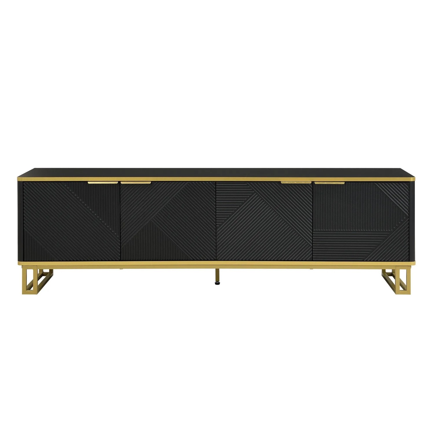 ModernLuxe TV Lowboard mit 4 Türen Geometrischer Struktur MDF Schwarz