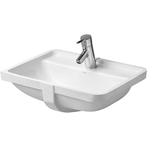 Weißes Duravit Starck 3 Einbauwaschbecken, 52,5 cm, mit Hahnloch und Armatur.