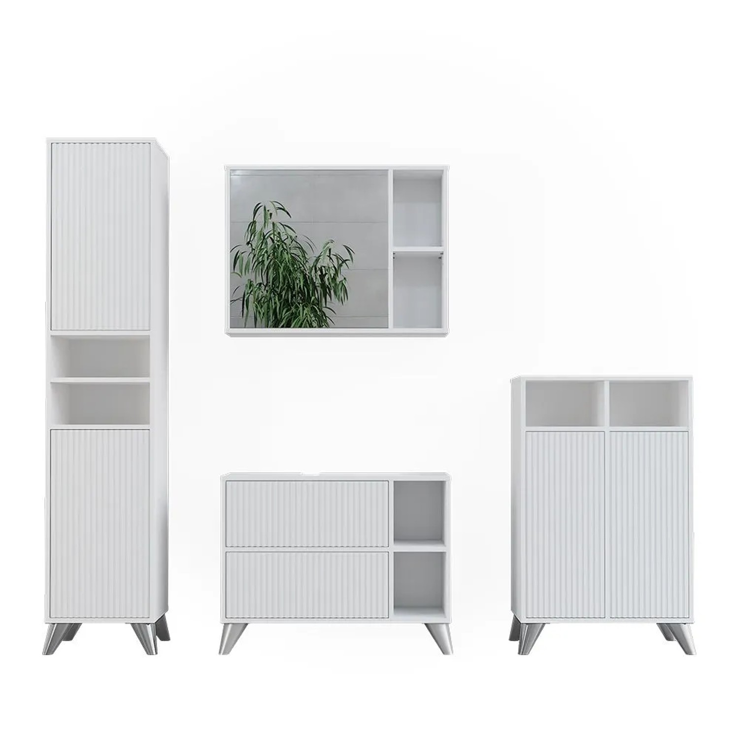 Vicco Badmöbel-Set Leano Weiß 80 x 62 4-teilig