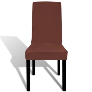 6er-Set Stretch-Stuhlhussen in Braun für Esszimmer und Wohnbereich.