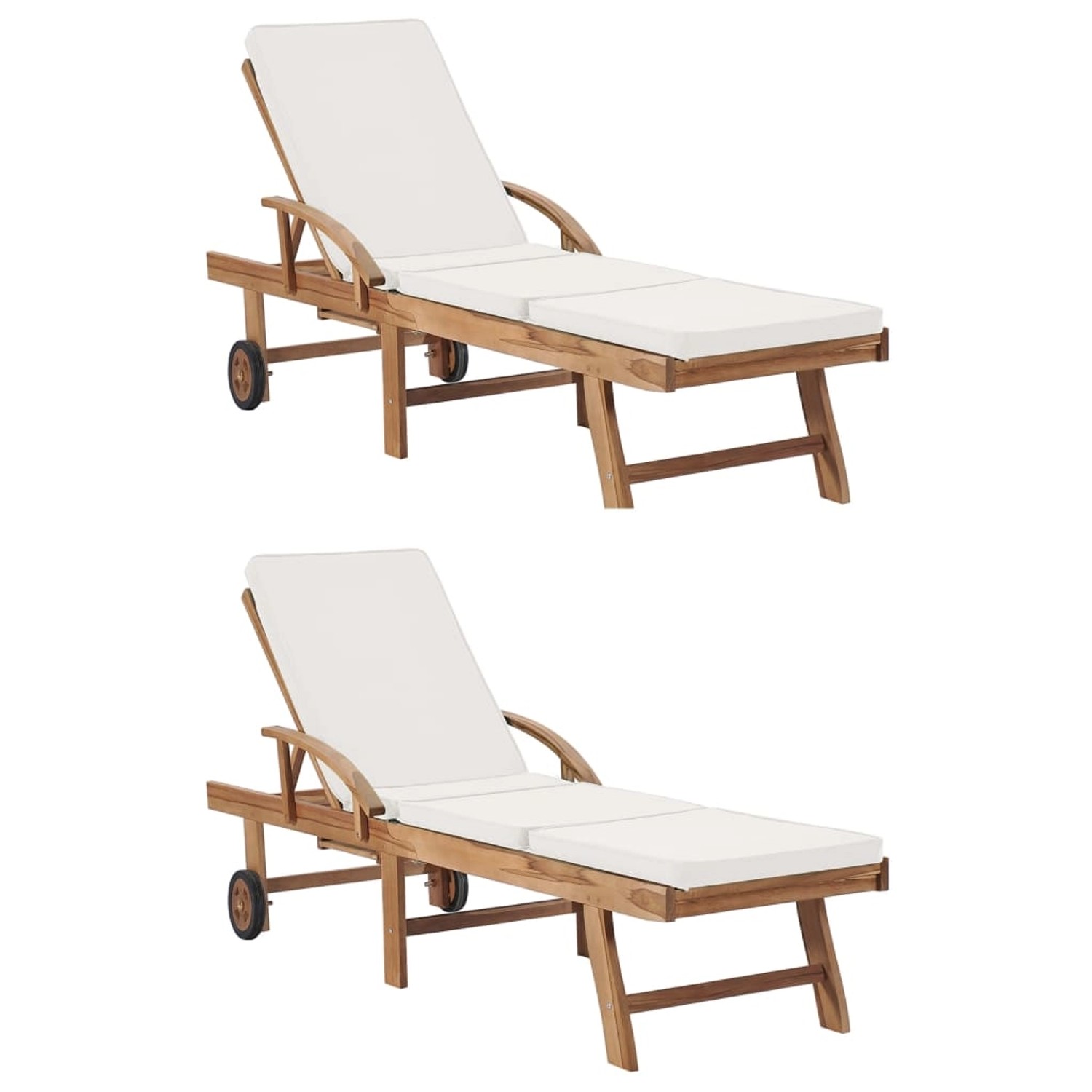 vidaXL Sonnenliegen mit Auflagen 2 Stk Massivholz Teak Creme 3054633