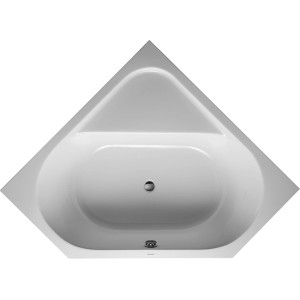 Weiße Duravit D-Code Eckbadewanne, 140x140 cm, Einbauversion, Draufsicht.