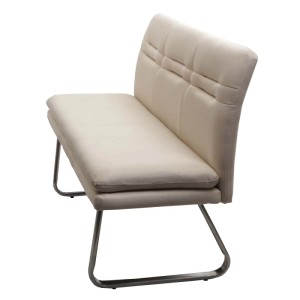 Creme-beige BERLINLODGE Sitzbank mit gepolsterter Rückenlehne und gebürstetem Edelstahlgestell. Ideal für Flur.