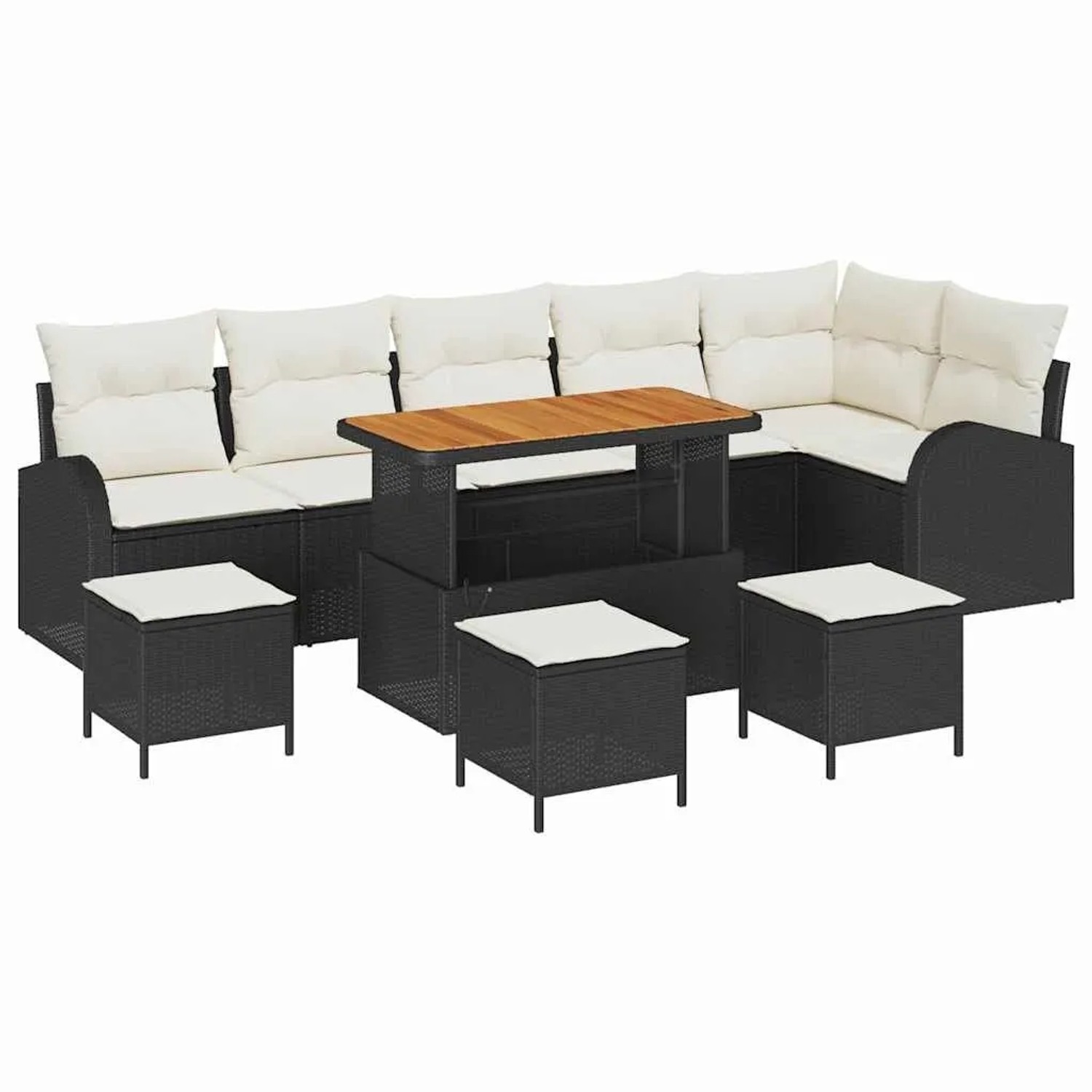 vidaXL Garten-Sofa-Set mit Kissen 10-Tlg Schwarz und Creme 3364370