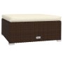 Brauner vidaXL Gartenhocker aus Rattan mit creme-farbenem Kissen, Teil eines Lounge Sets.