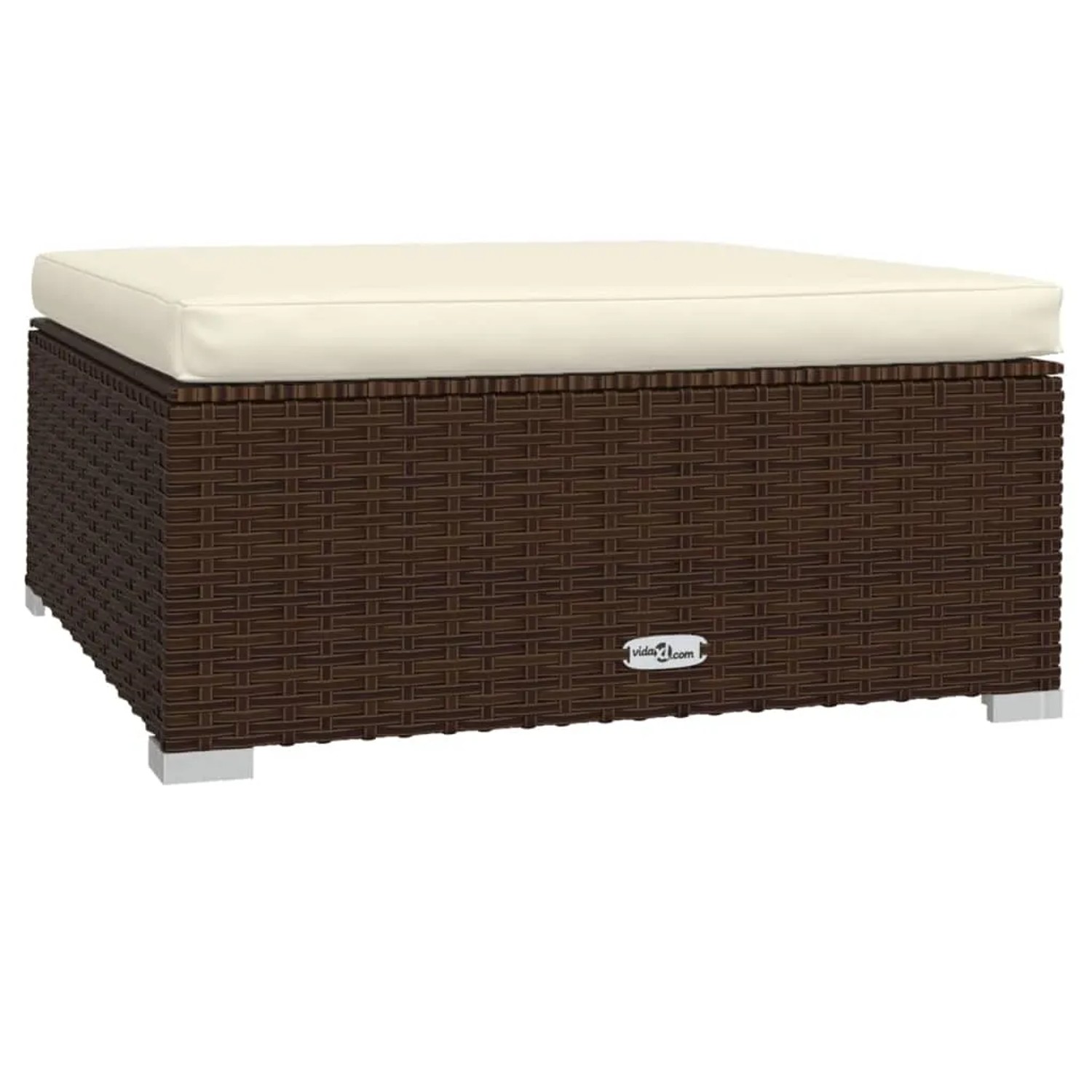 Brauner vidaXL Gartenhocker aus Rattan mit creme-farbenem Kissen, Teil eines Lounge Sets.