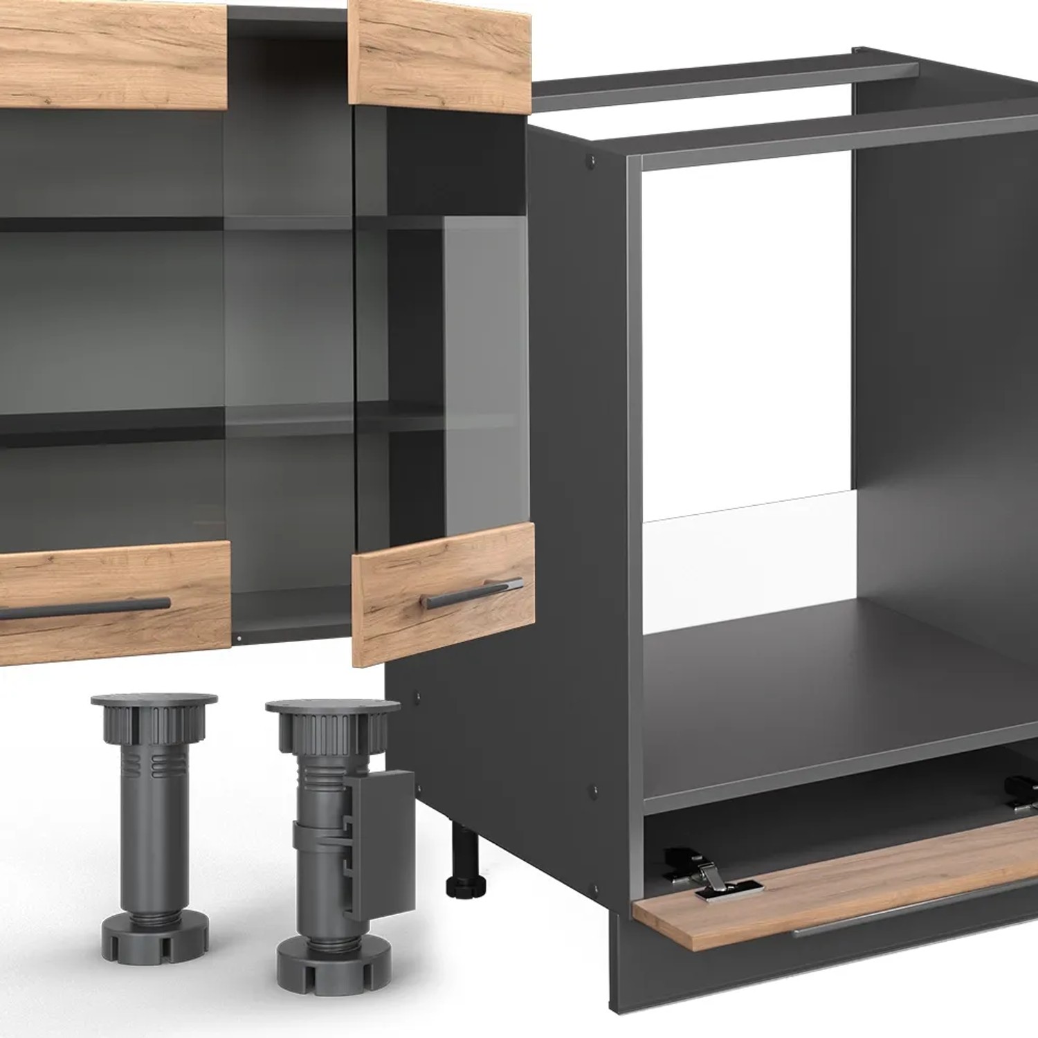 Vicco Fame-Line Küchenzeile in Eiche/Anthrazit, 355 cm breit. Küchenmöbel mit Stauraum und modularem Design.