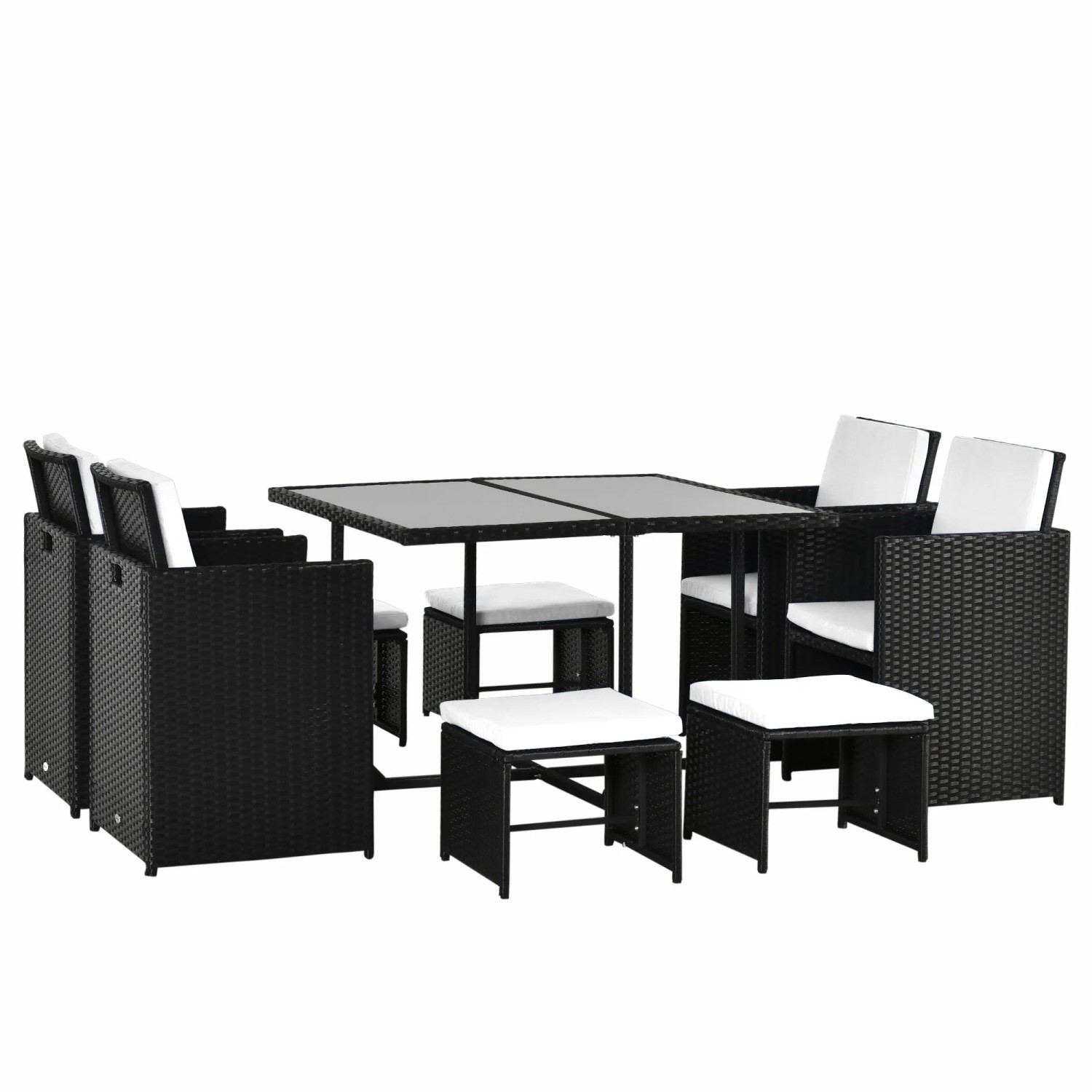 Outsunny Gartenset Polyrattan Metall Polyester Weiß Schwarz 109L x 109B x 72H cm