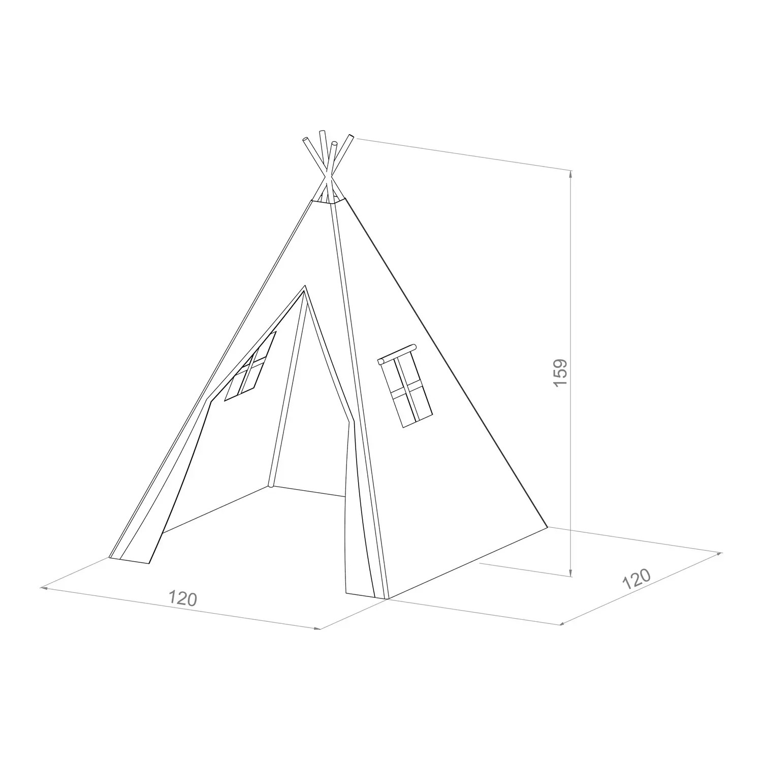 Skizze: Sunny Tipi Zelt Alba, pastellgrün, 120x120x160 cm, mit Fenster. Ideal zum Spielen.