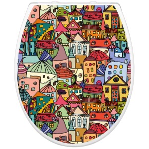 Banjado Familien WC-Sitz mit Funky Town Motiv. Klodeckel mit integriertem Kindersitz und Absenkautomatik.