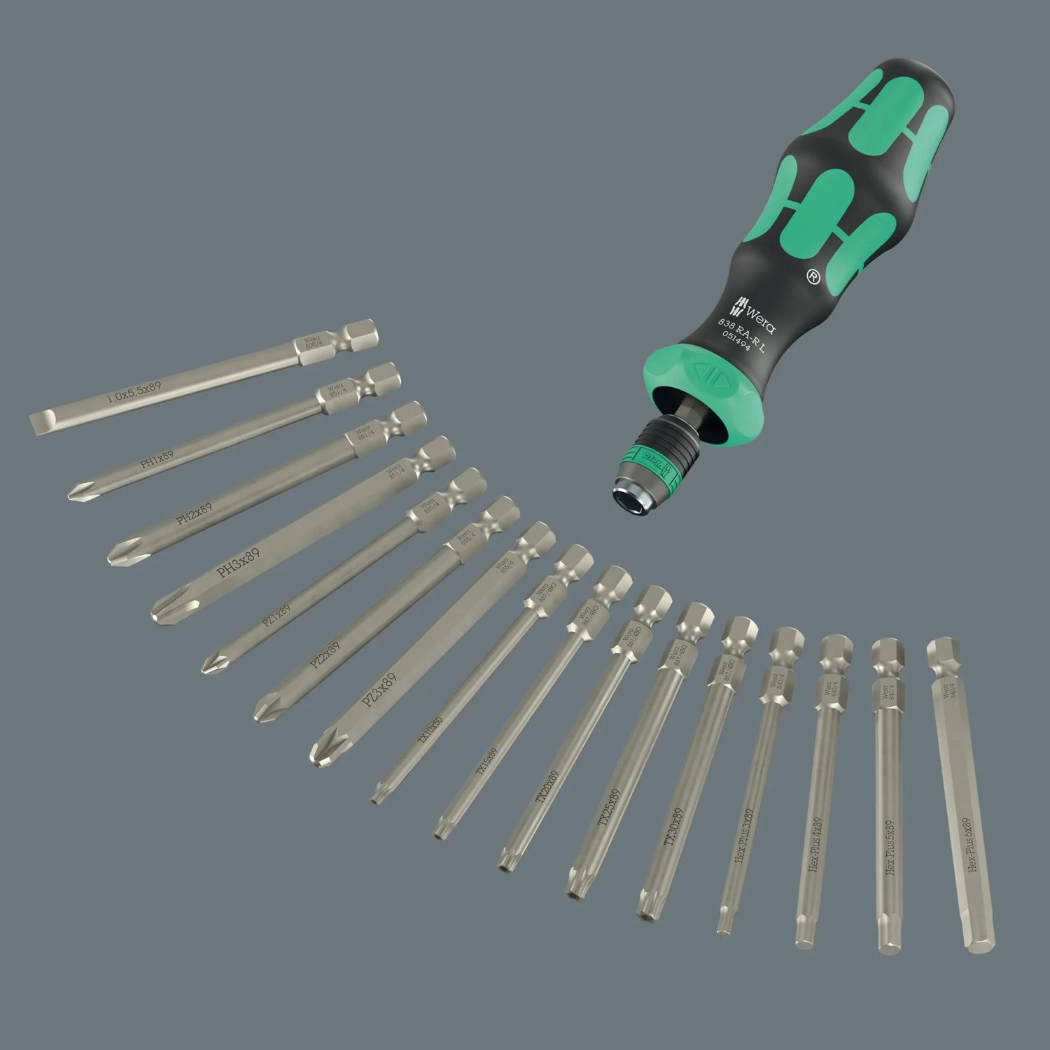 Wera Bit-Handhalter-Set, 17-teilig mit Schraubendreher und Bits.