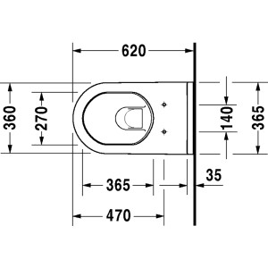 Technische Zeichnung Duravit Wand-WC Starck 3, 62 cm, Maße und Details.