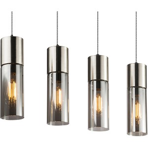 Globo Pendelleuchte Annika mit vier Rauchglas-Zylindern und Nickel matt Finish.