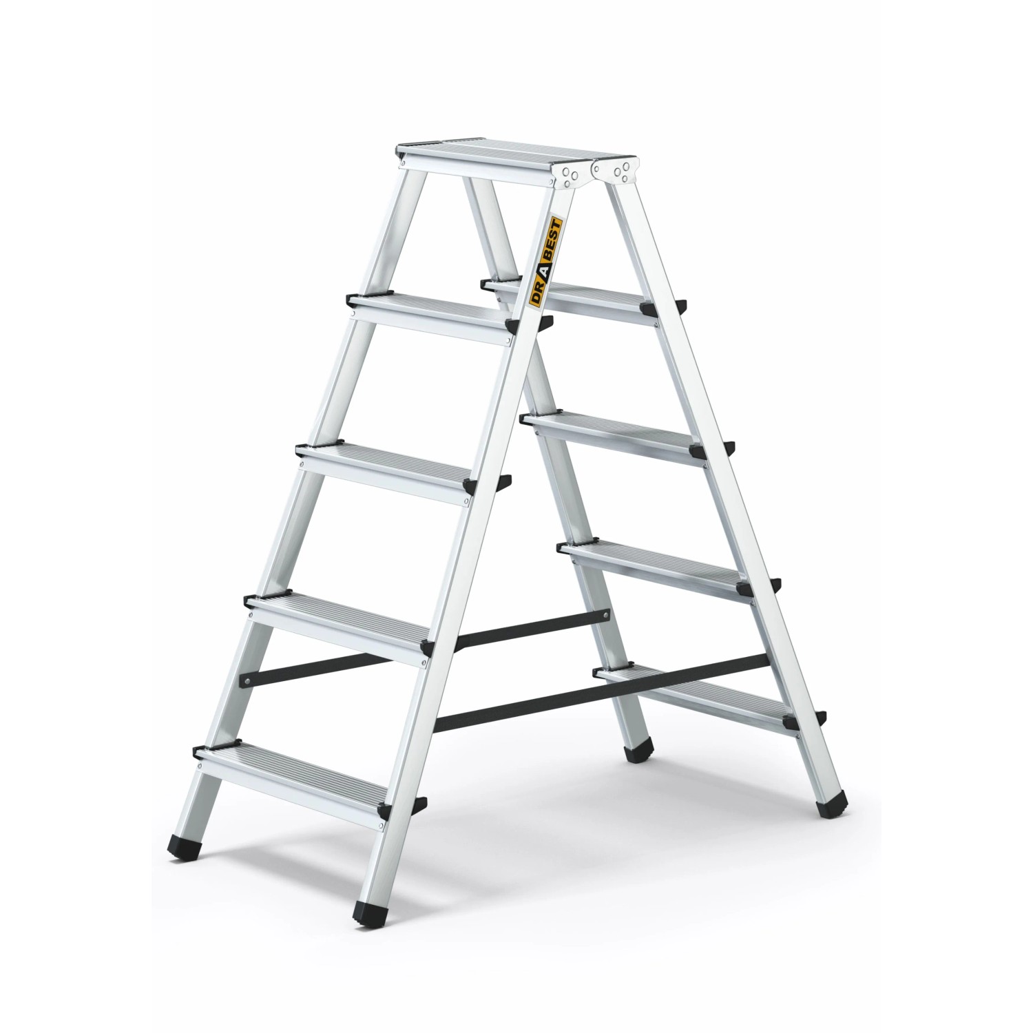DRABEST Aluminium Haushaltsleiter Beidseitig Begehbar 2x5 Stufen