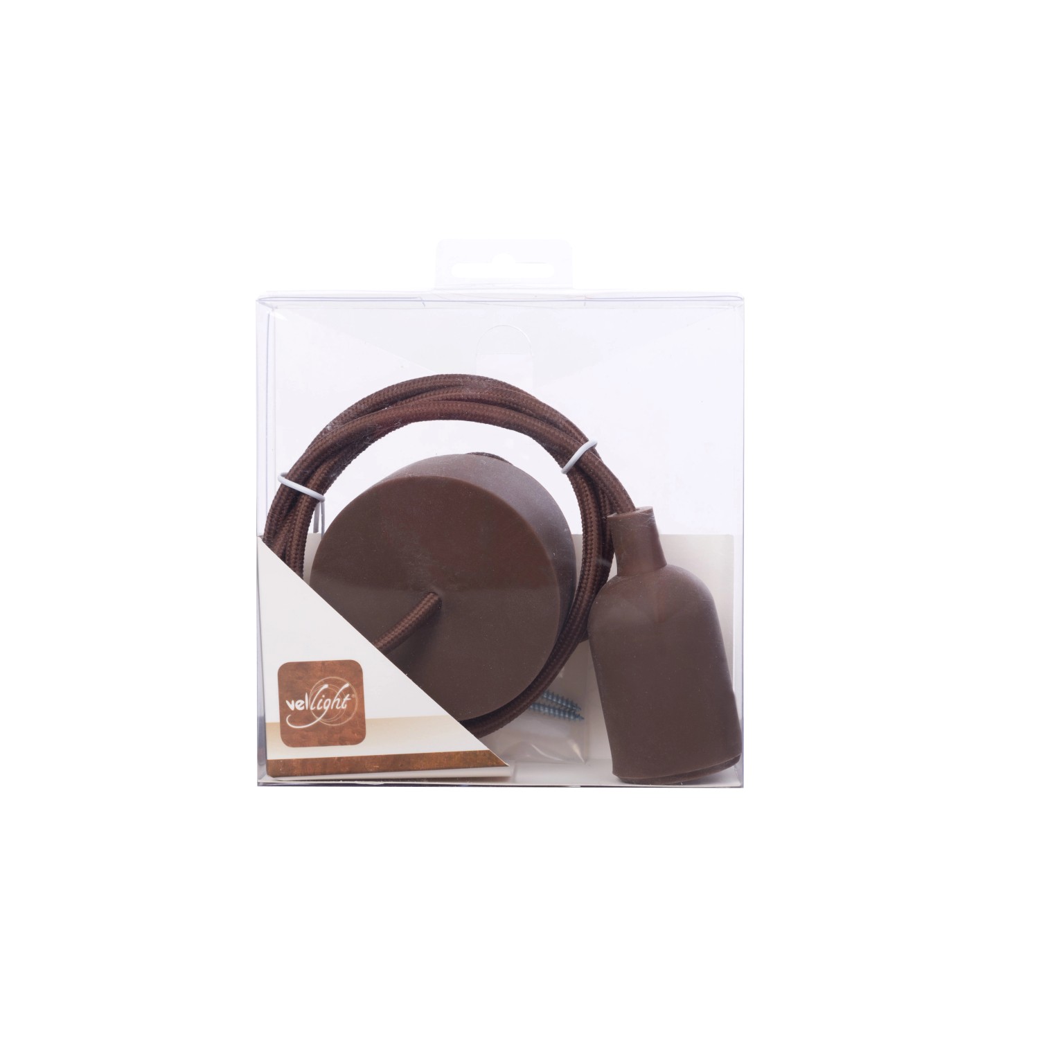 Braunes Lampen-Textilkabel mit Fassung und Baldachin, 1,4 m Länge. Ideal für DIY-Lampen.