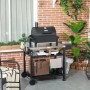 Outsunny Grillwagen aus Edelstahl, schwarz, 125cm breit, mit Ablagen und Rädern.