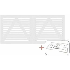 Weißes Doppeltor Tokyo aus Nadelholz (200x90cm) mit Beschlägen für den Garten.