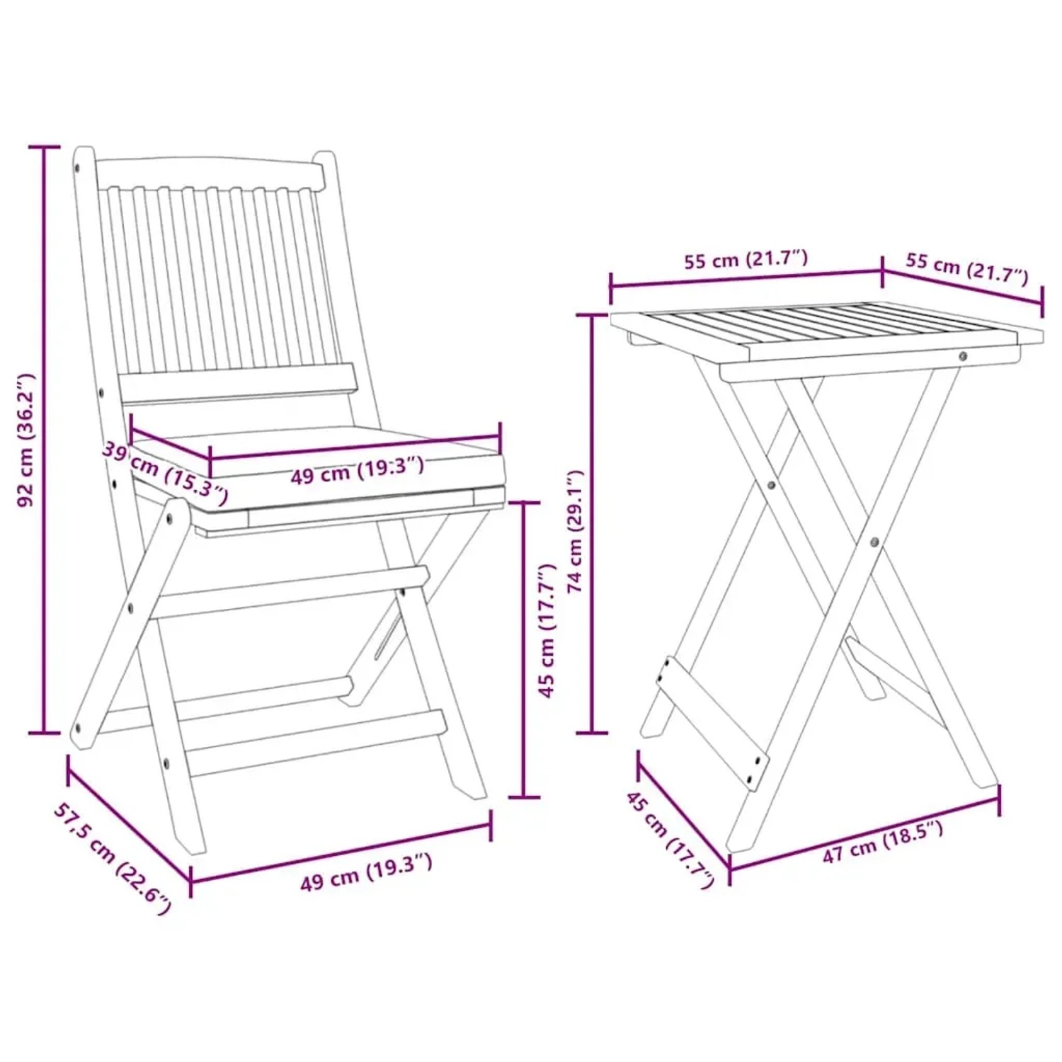 vidaXL Bistro Set, 3-teilig, braun, Akazie Massivholz. Gartenmöbel für Terrasse und Balkon.