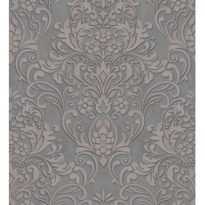 Marburg Vliestapete City Glam Ornamental Grau mit floralem Muster.