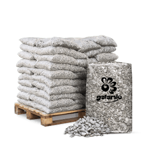 Palette Galamio Granitsplitt 16-22mm, 20kg Säcke, hellgrau, für Gartenwege & Steingärten.