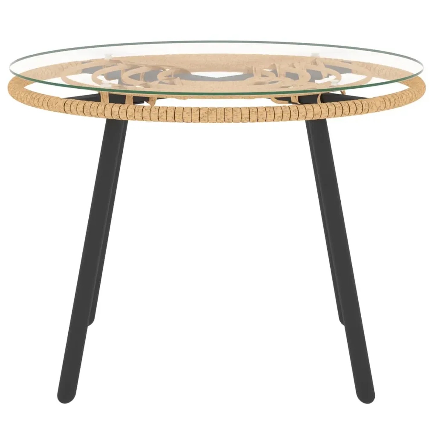 vidaXL Gartentisch, dunkelgrau, Poly Rattan mit Glasplatte, Teil des 3-tlg. Lounge Sets