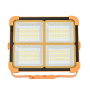 LUXULA Solar Baustrahler mit Akku, orange/schwarz, mit Tragegriff und vier Leuchtflächen.