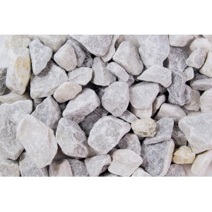 Wolken-weißer Marmorbruch 25-50 mm, Zierkies für Garten und Gabionen.
