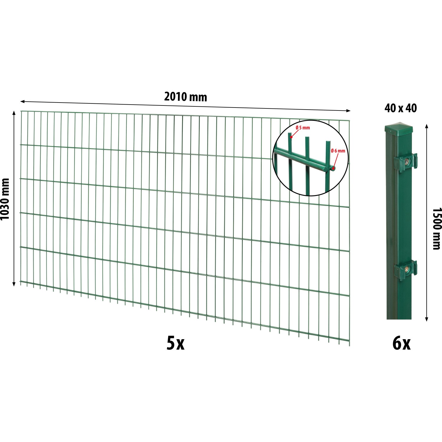 Floraworld Doppelstabmatten-Zaunset mit Pfosten 4 x 4 cm Grün 103 x 1000 cm günstig online kaufen