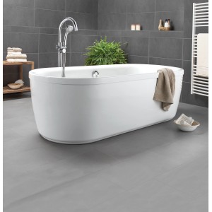 Freistehende, ovale, weiße Sanitop-Wingeroth Duobadewanne Ovo Solo, 180 cm, ohne Schürze.