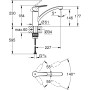 Technische Zeichnung: Grohe QuickFix Spültischarmatur Start, Chrom, niedriger Auslauf, Maße und Winkelangaben.