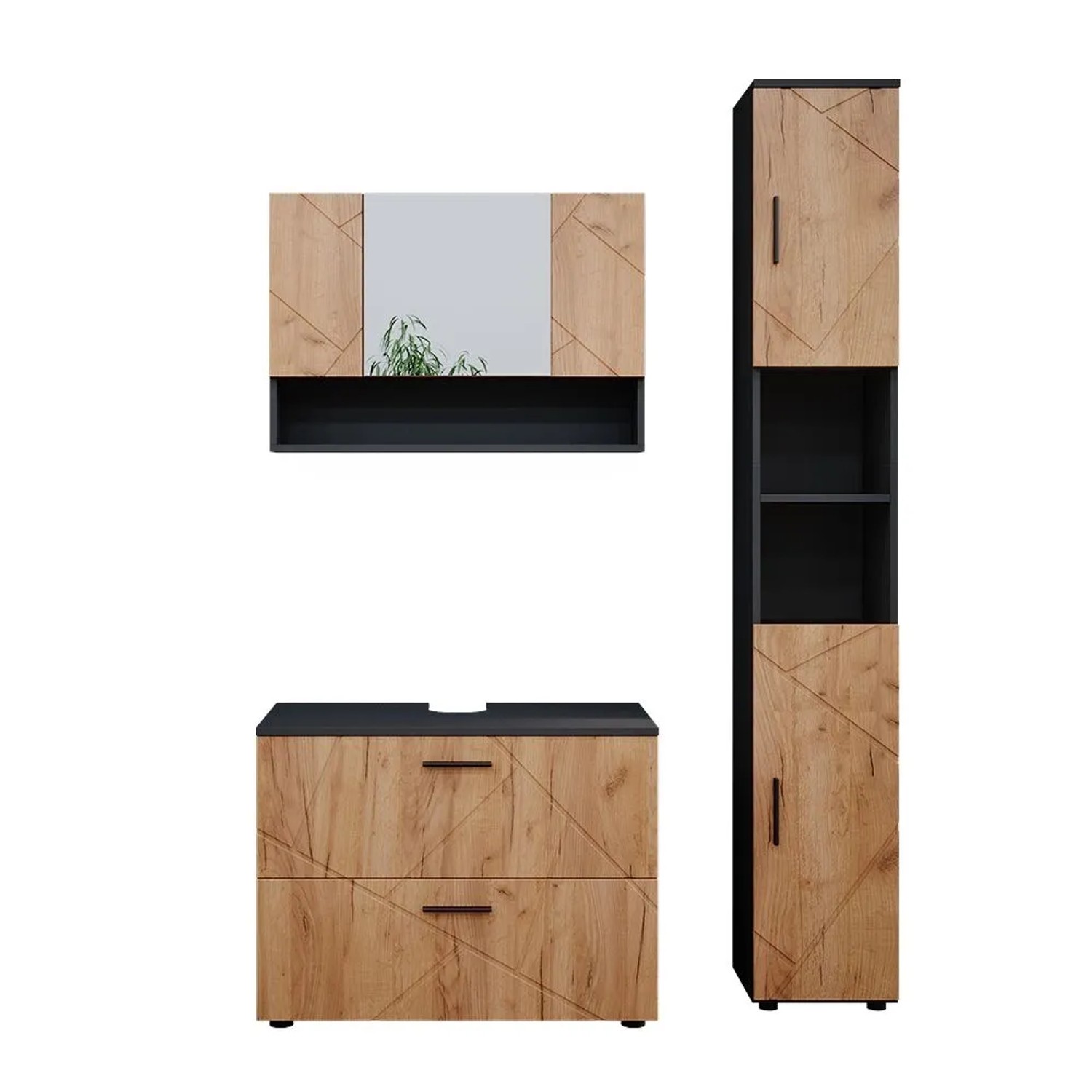 Vicco Badmöbel-Set Irma Goldkraft Eiche/Anthrazit 80 x 59 3-teilig