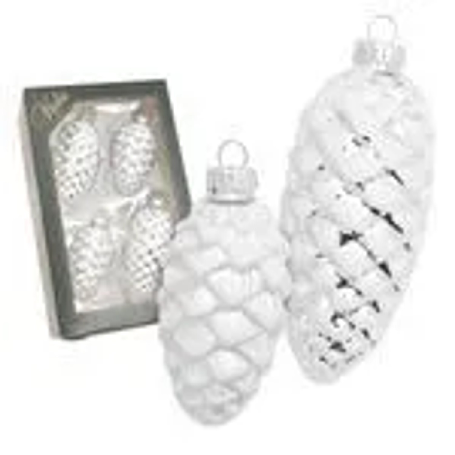 Krebs Glas Lauscha GmbH Christbaumschmuck Tannenzapfen Glas Ø 4cm Länge 8/10 cm 4 Stück silber