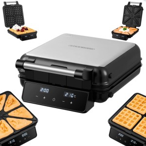 Steinborg 2-in-1 Waffeleisen & Sandwichmaker mit verschiedenen Platten und LED-Display.