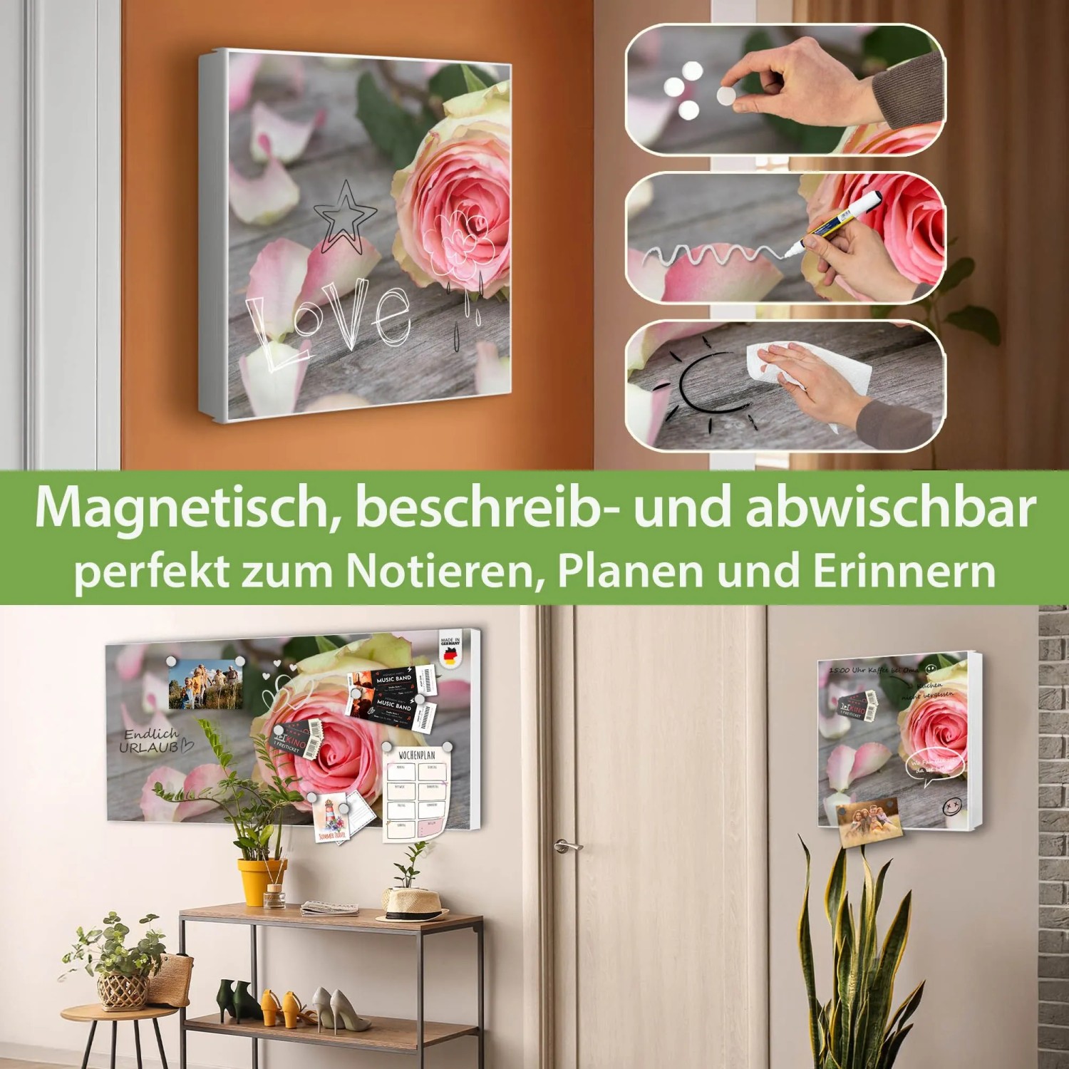 Banjado Schlüsselkasten 30 x 30 cm Weiß Beschreibbar Magnetisch 50 Haken Glas kaufen bei OBI