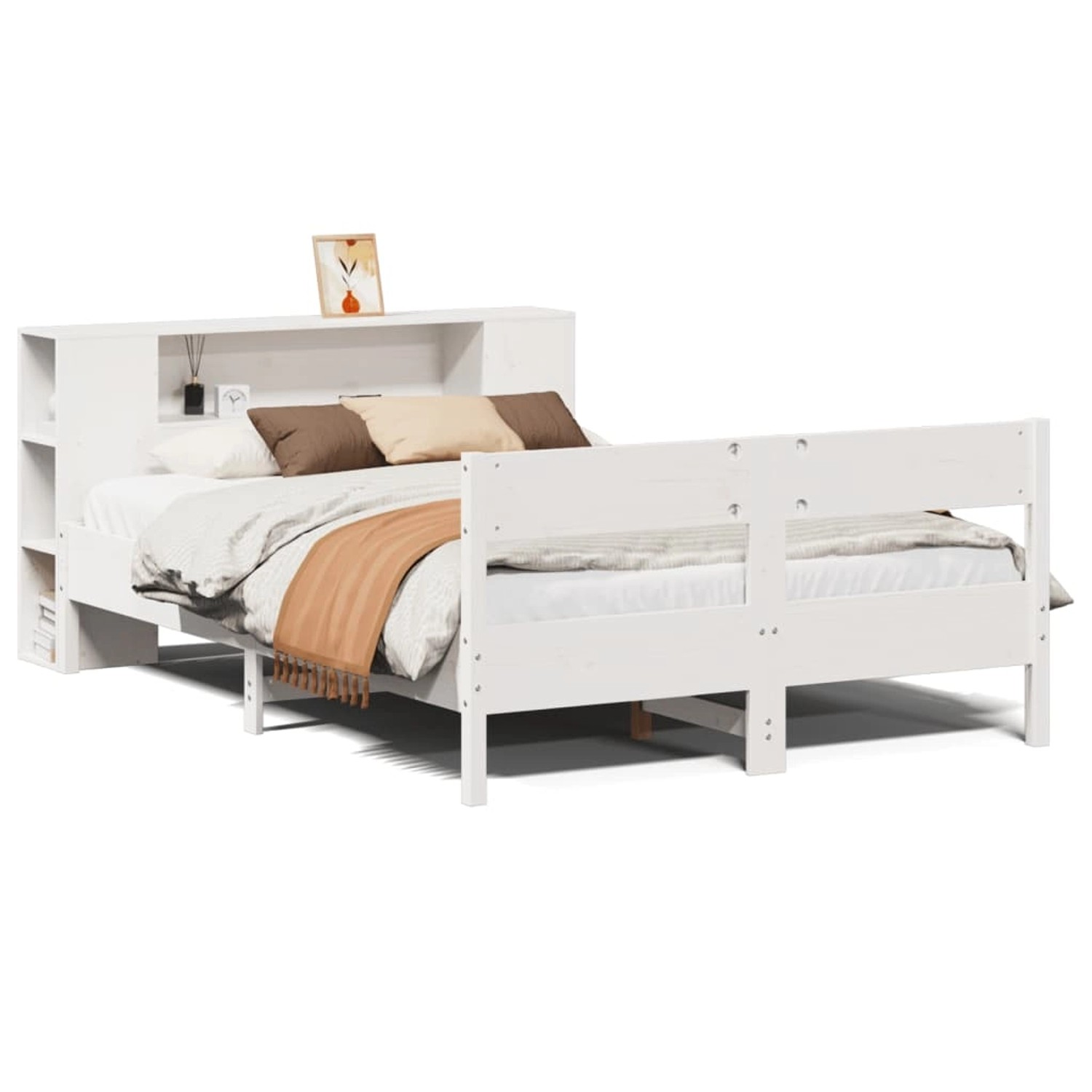 vidaXL Massivholzbett mit Regal ohne Matratze Weiß 135x190 cm Kiefer 332295 günstig online kaufen
