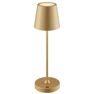 Brilliant LED Tischleuchte Elora, gold matt, schlankes Design, kabellos, dimmbar. Für Innen & Außen.