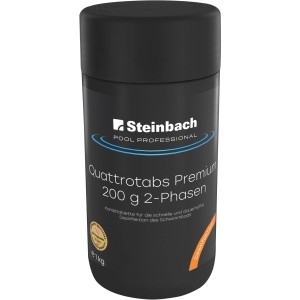 Pool Professional Quattrotabs Premium 2-Phasen 1 kg, Desinfektionstabletten im schwarzen Behälter.