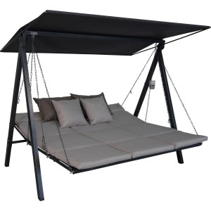 Angerer Hollywoodschaukel 3-Sitzer Lounge Smart Sand mit Sonnendach und Liegefunktion.