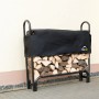 Schwarzes ShelterLogic Kaminholzregal 126x118cm mit Abdeckung, gefüllt mit Holz.