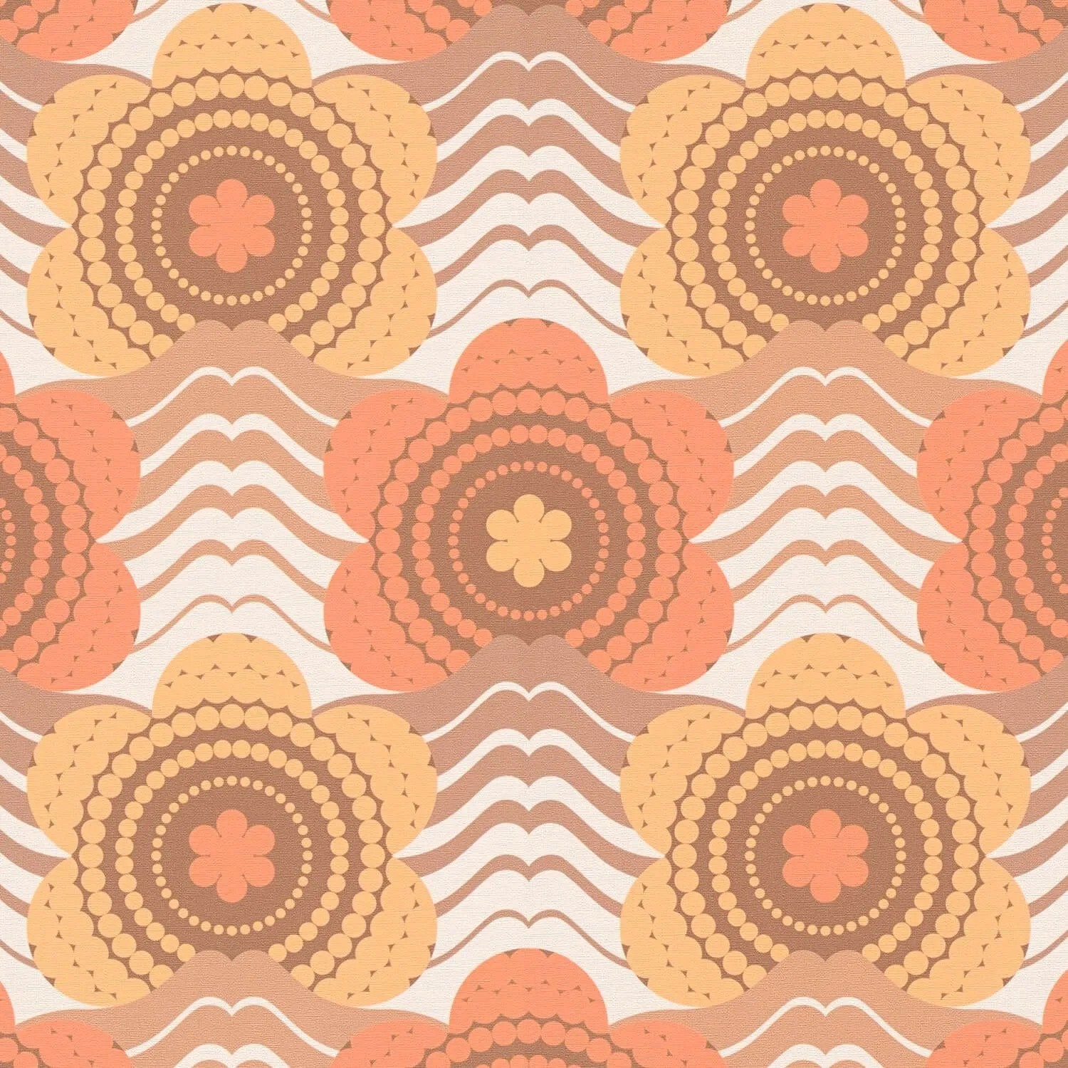 PROFHOME 395393-GU Retro Tapete Blumen Braun Orange-Rot Beige Ocker-Gelb 0,53 m x 8,50 m 4,50 m2