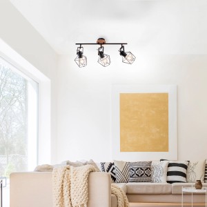 Just Light Jaro Deckenleuchte, 3-flammig, Holz/Metall, im Wohnraum.