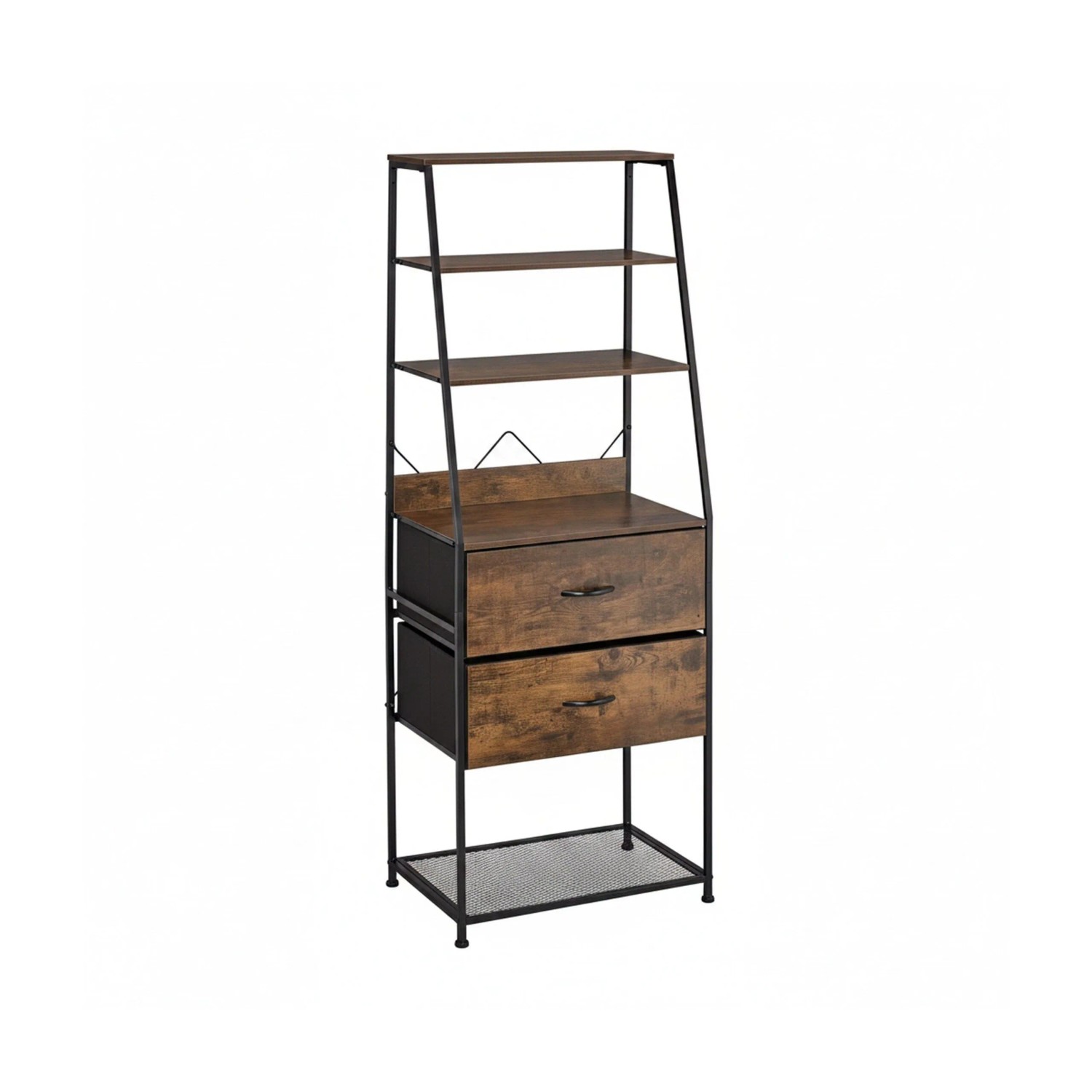 Relaxdays Standregal MDF Eisen Buchenholz Schwarz Dunkelbraun 5 Ebenen 2 Schubladen 164 cm x 60 cm x 41,5 cm 14,8 kg