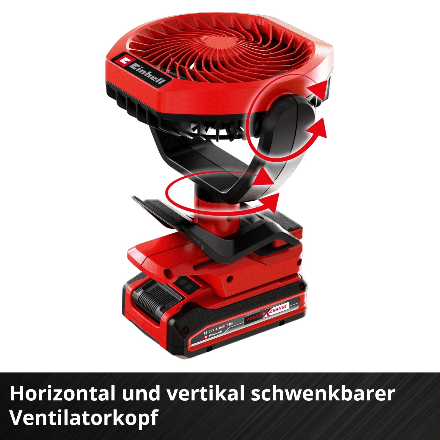 Ventilator, draadloos, voor for Einhell 18 V-accu, borstelloze motor, met USB-A en C-poort, snel opladen, voor camping, werkplaats en bouwplaats, zonder accu