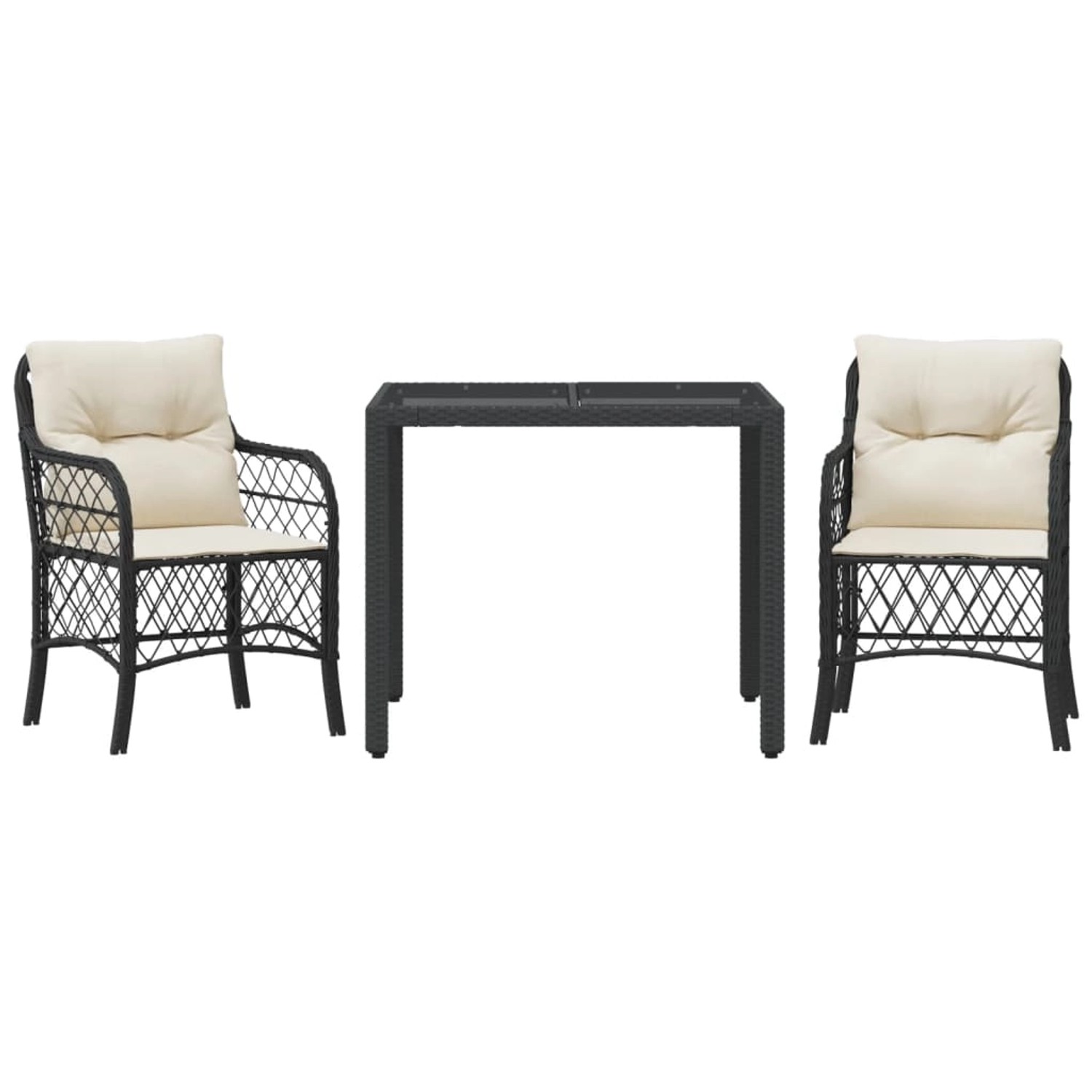 vidaXL 3-tlg Bistro-Set mit Kissen Schwarz Poly Rattan Modell 13