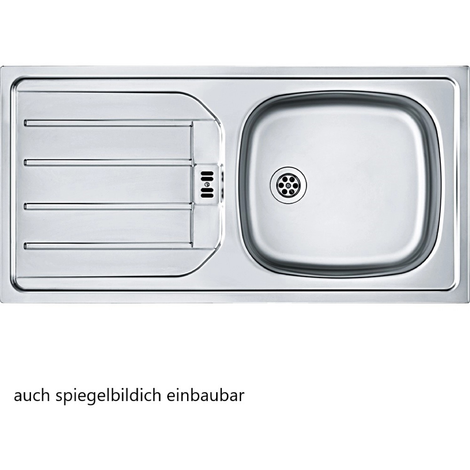 Edelstahl Einbauspüle mit Abtropffläche, reversibel montierbar.