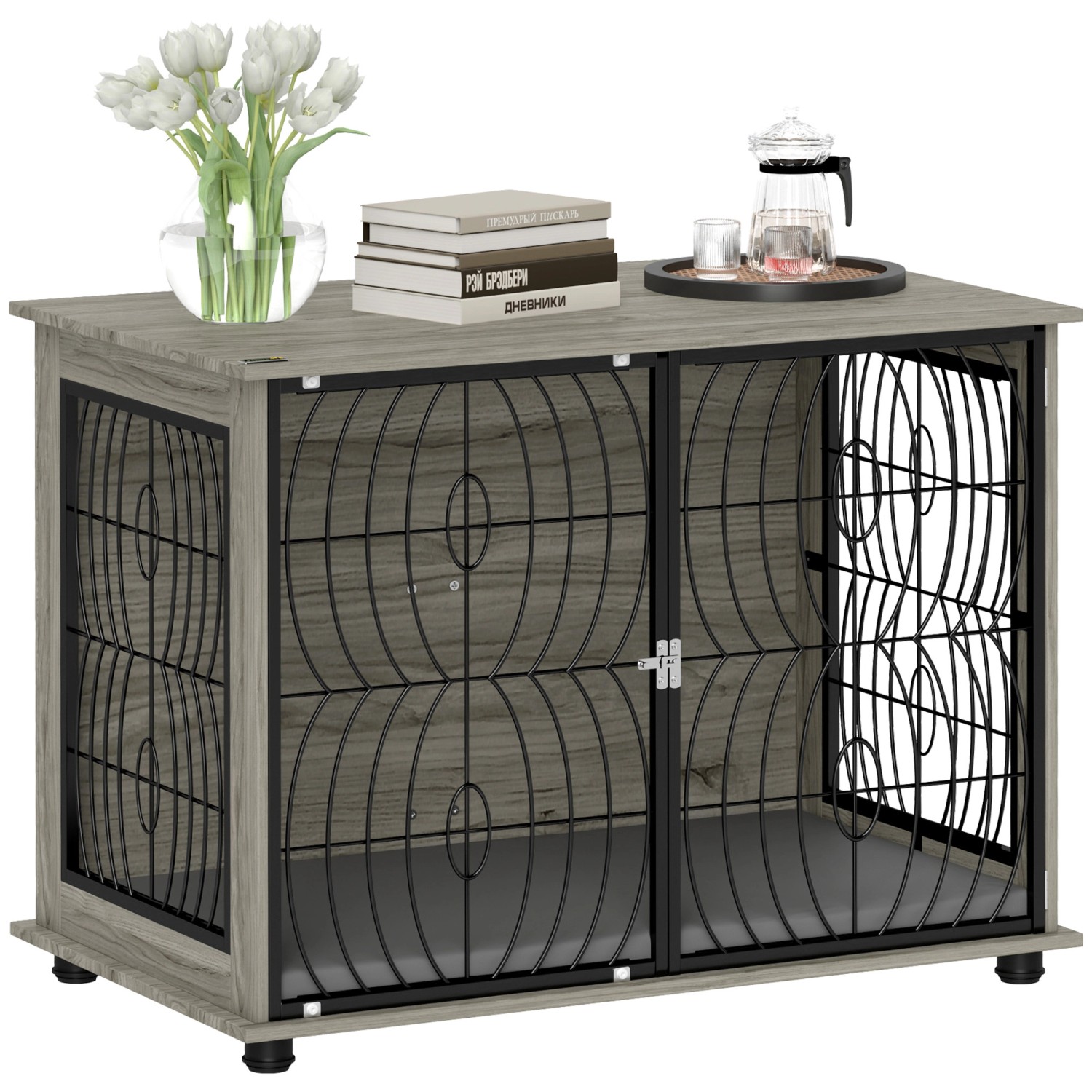 PawHut Hundekäfig Spanplatte Stahl Grau 100L x 60B x 73,5H cm