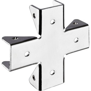 Hettich Regalverbinder in X-Form, vermessingt, zum Aufschrauben für Möbel.