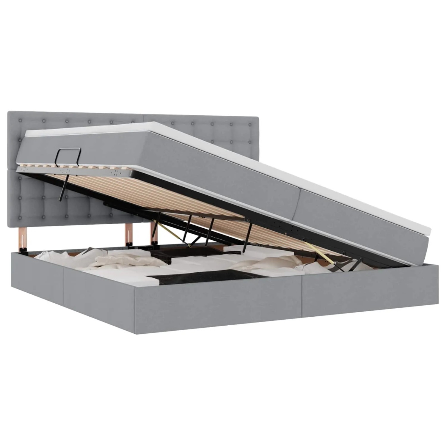 vidaXL Bett mit LED-Lichtleisten Hellgrau 200 x 200 cm Stoff 3372564