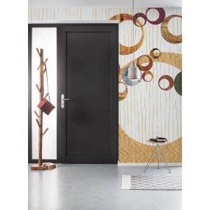 Komar Vlies Fototapete United White, 400x250cm, mit Kreismuster in Braun- und Grautönen.